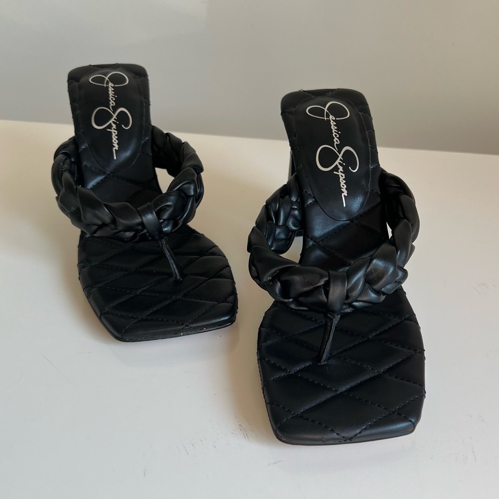 Jessica Simpson Black Braided Toe-Thong Quilted Heels